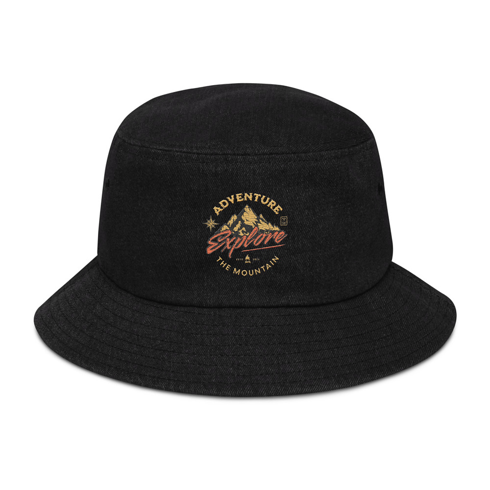 Adventure Explore The Mountain Denim Bucket Hat
