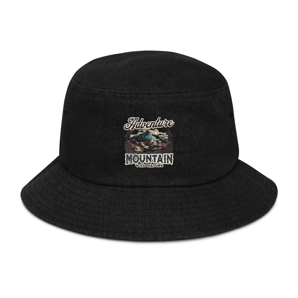 Adventure Mountain Wild Nature Denim Bucket Hat
