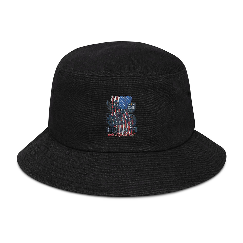 American Biker for Life Denim Bucket Hat