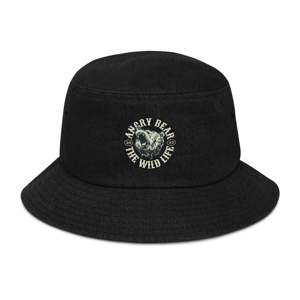 Angry Bear - Wild Life Animal Denim Bucket Hat