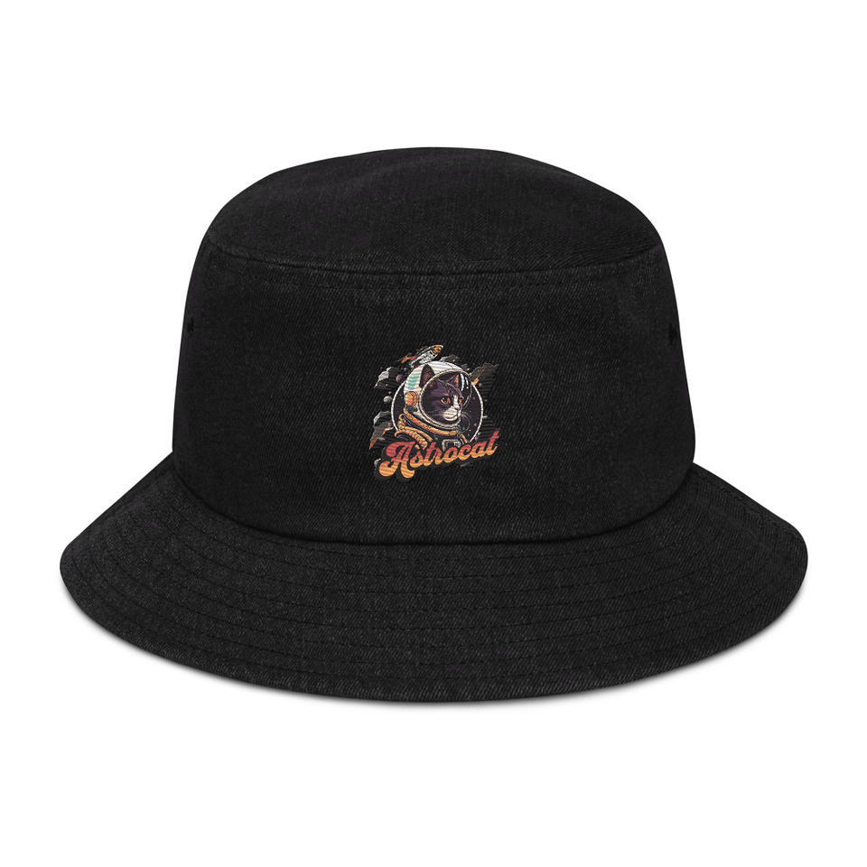 Astrocat - Retro graphic Denim Bucket Hat