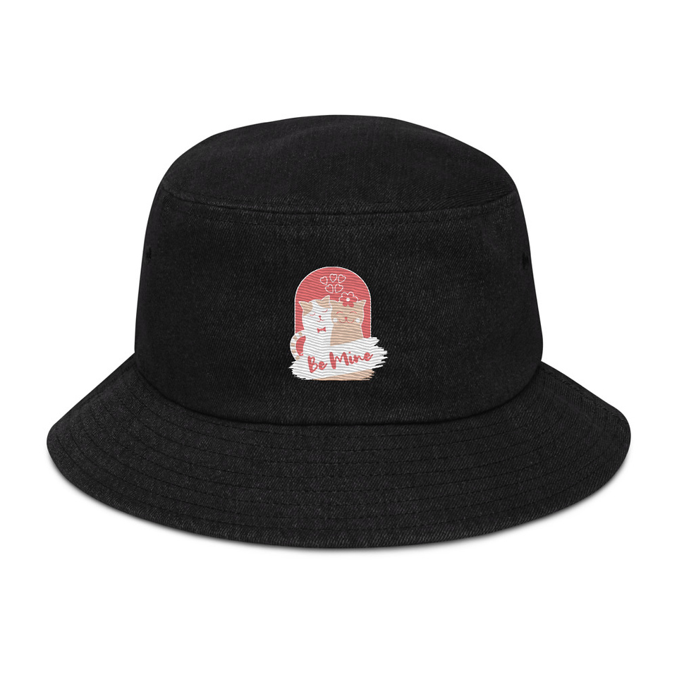 Be Mine - Cute Cat Couple Denim Bucket Hat