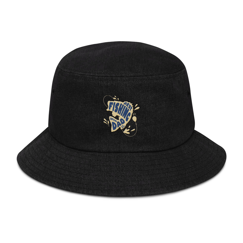 Best Fishing Dad - Typography Denim Bucket Hat