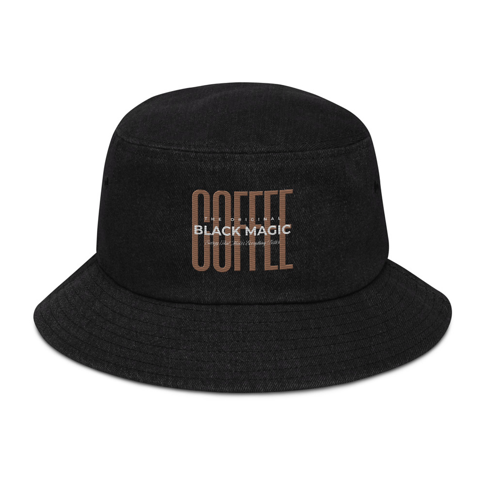 Black Magic - Minimal Modern Coffee Quote Denim Bucket Hat