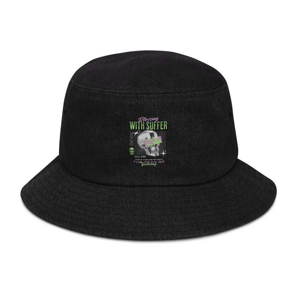 Blessing With Suffer Denim Bucket Hat