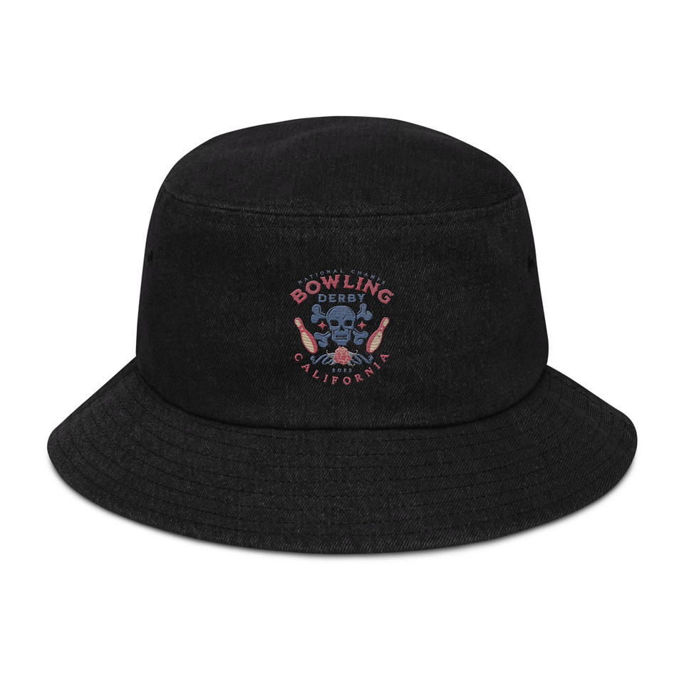 Bowling Derby Champs - Grunge Skull Denim Bucket Hat