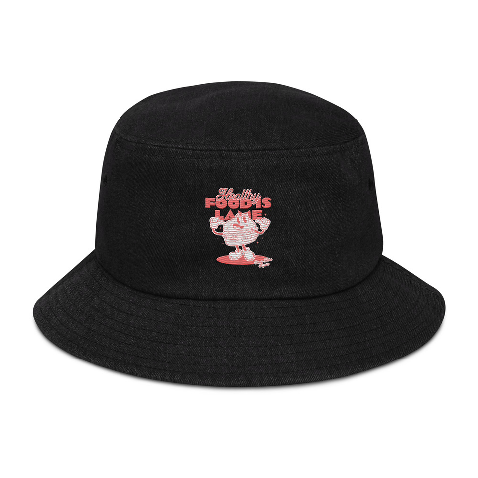 Burger Mascot Denim Bucket Hat