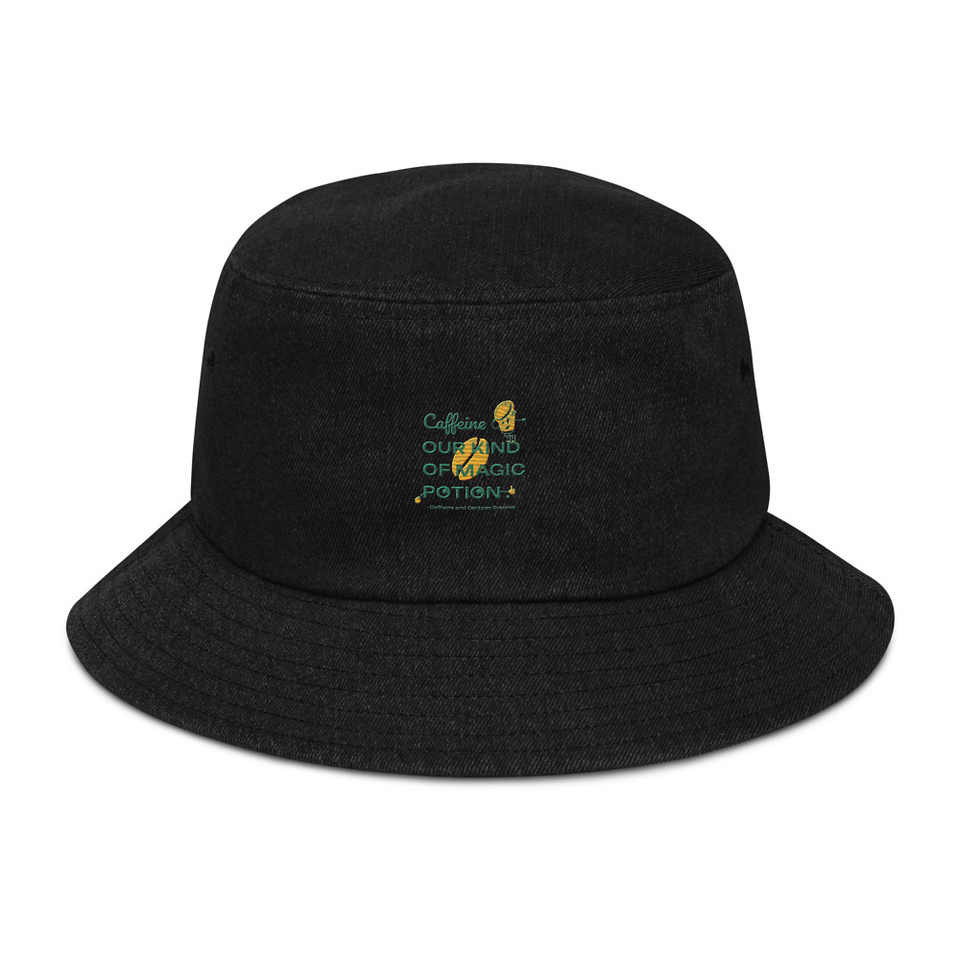 Caffeine Cartoon Denim Bucket Hat