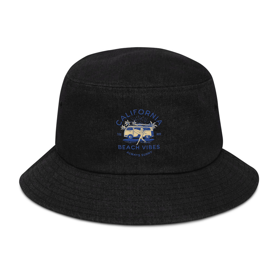 California Beach Vibes - Retro Camper Van Denim Bucket Hat