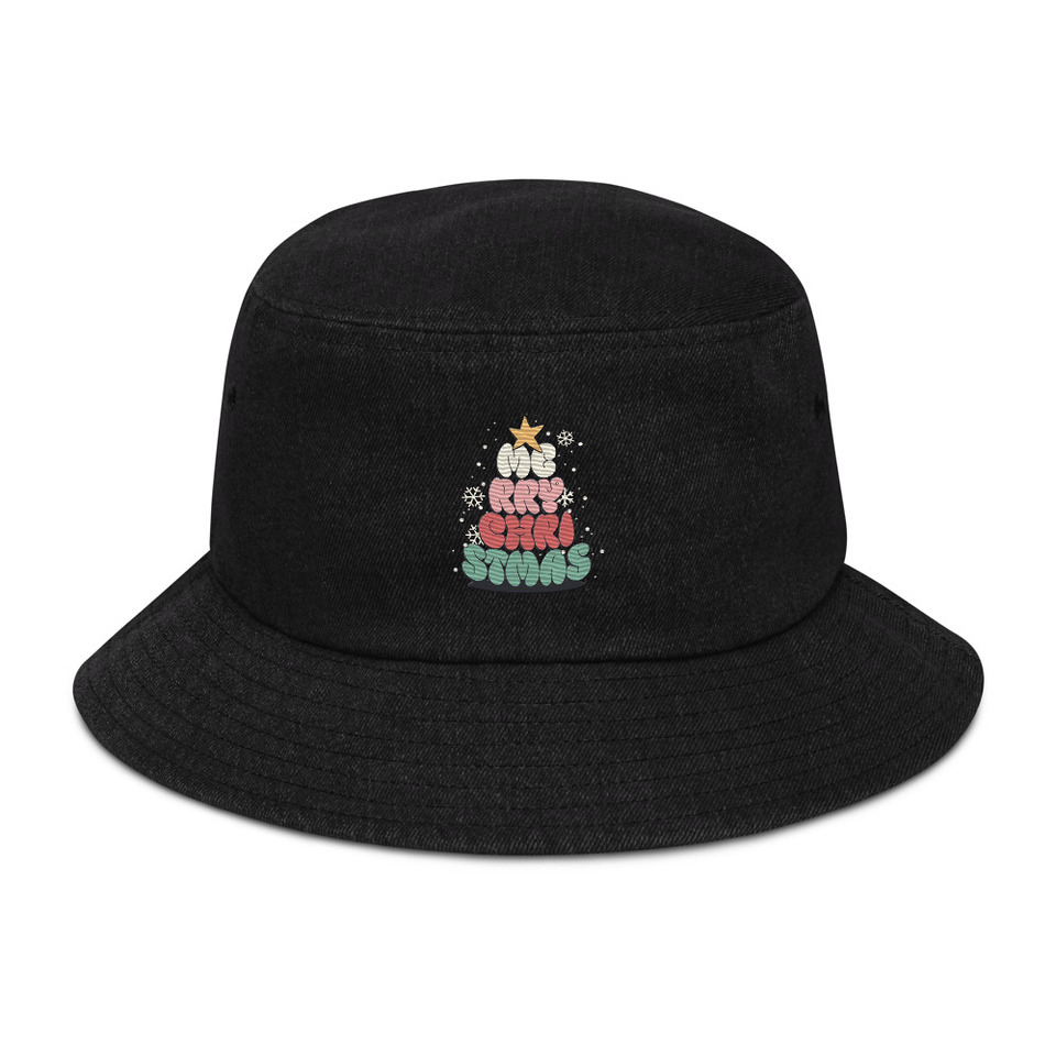 Cartoony Christmas Tree Denim Bucket Hat