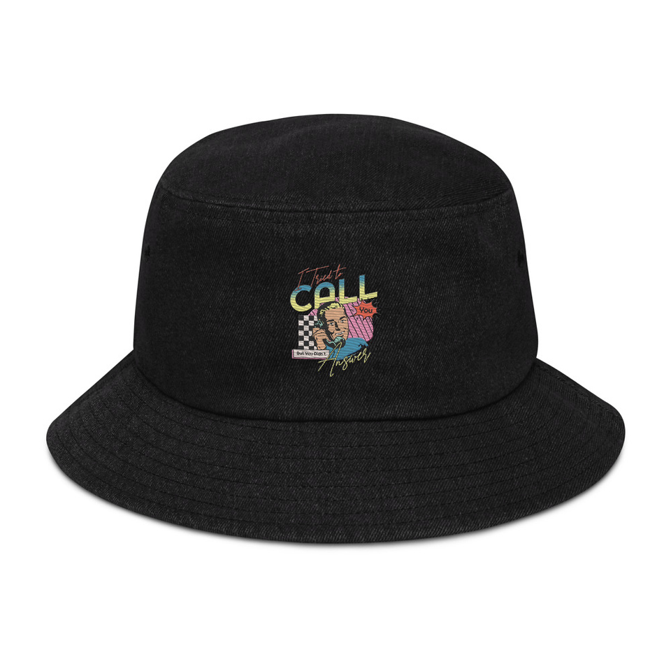 Classic Retro Illustrative Portrait Men Calling Denim Bucket Hat