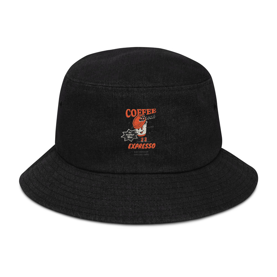 Coffee Break Cartoon Retro 90s  Denim Bucket Hat