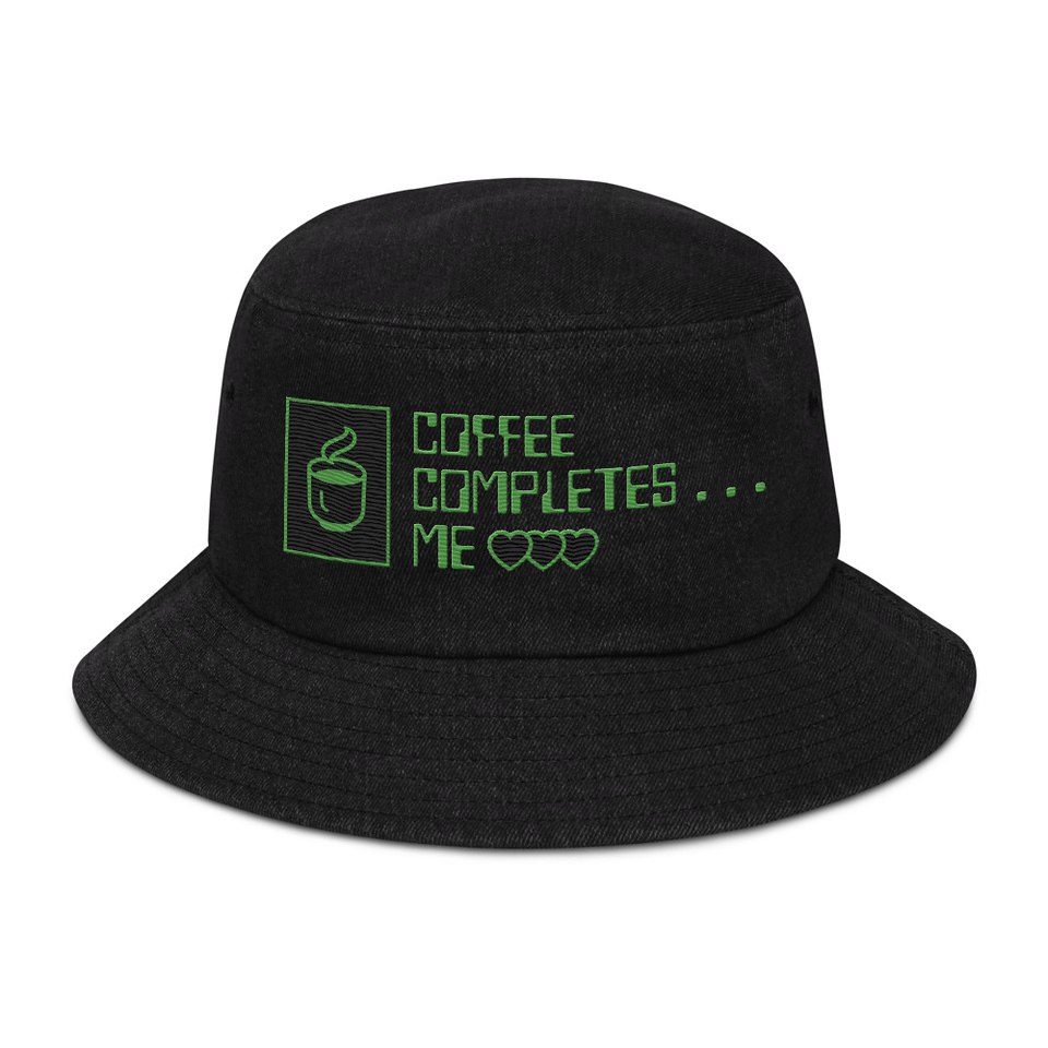 Coffee Completes Me - Neon Heart Denim Bucket Hat