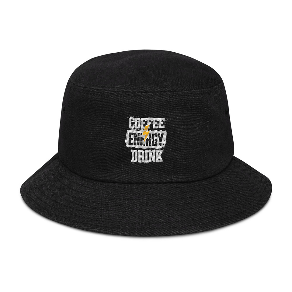 Coffee Energy Drink - Grunge Bolt Denim Bucket Hat