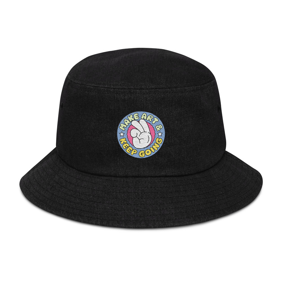 Colorful Fun Retro Style Badge Denim Bucket Hat