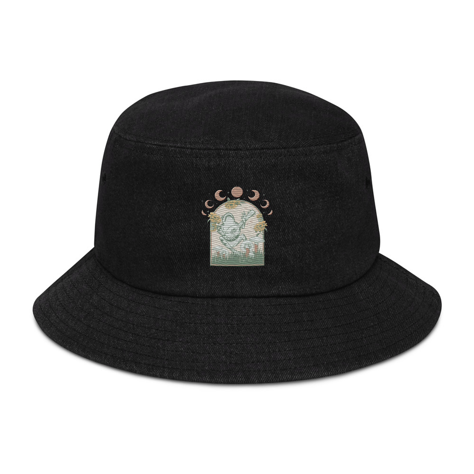 Cottagecore Frog Botanical Denim Bucket Hat