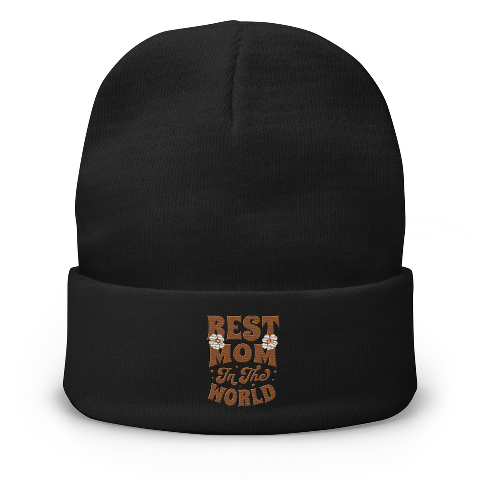 Best Mom in the World - Flowers Knit Beanie