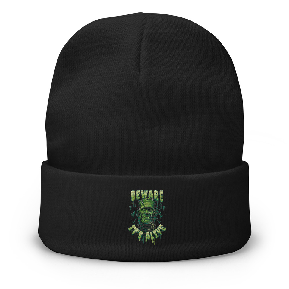 Beware of Frankenstein - Scary Halloween Knit Beanie
