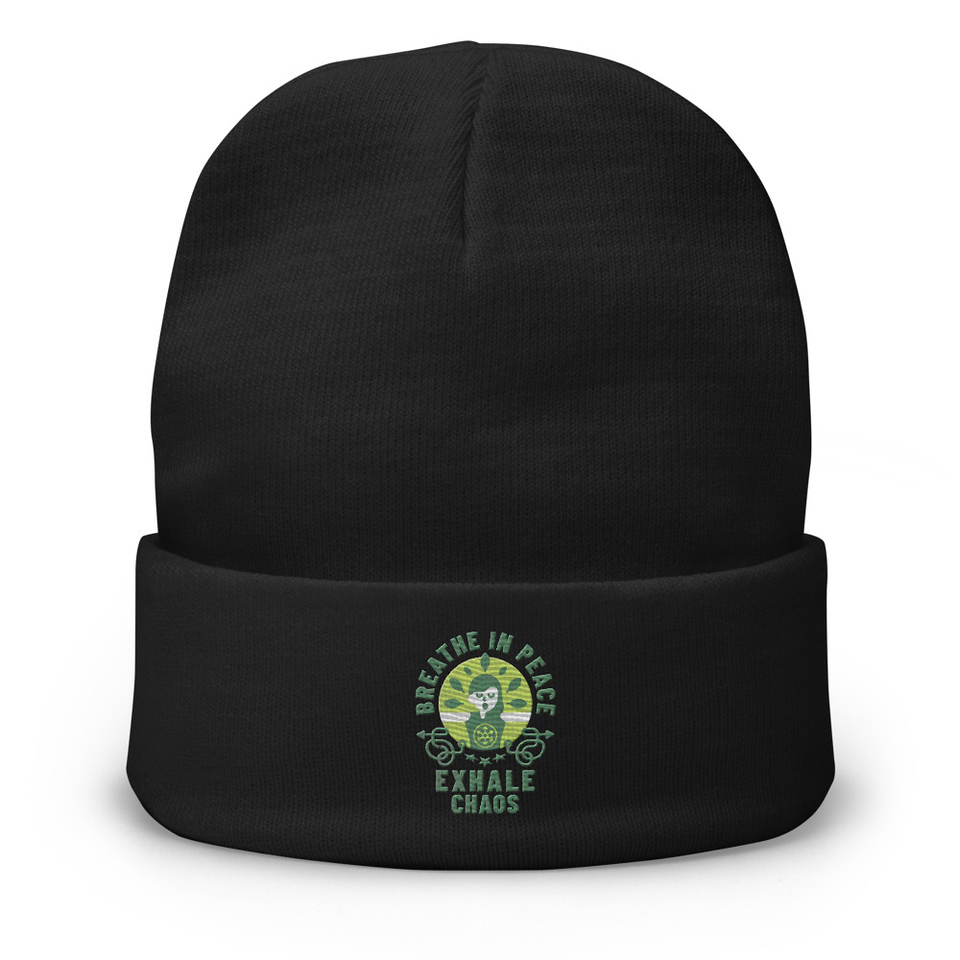 Breathe in peace, exhale chaos Knit Beanie