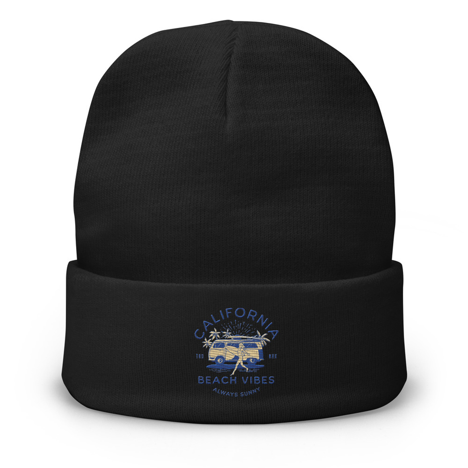 California Beach Vibes - Retro Camper Van Knit Beanie