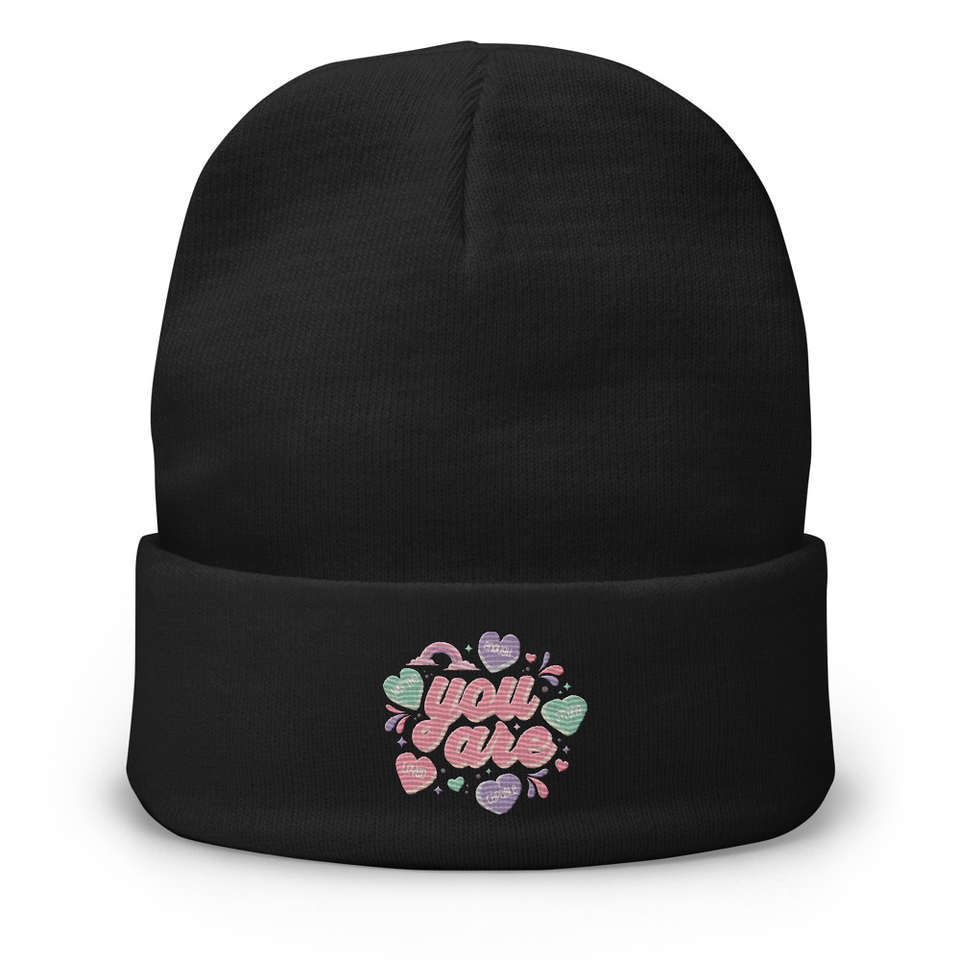 Colorful Self Love Affirmation - Heart Knit Beanie