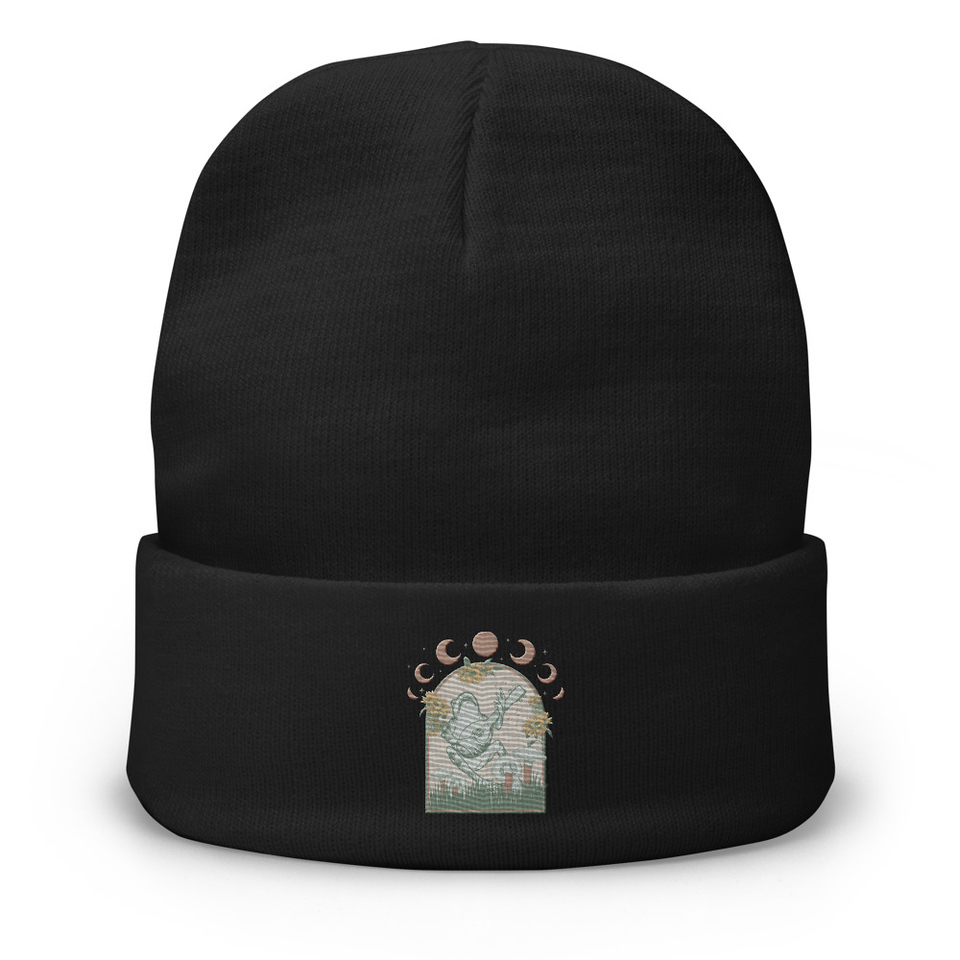Cottagecore Frog Botanical Knit Beanie