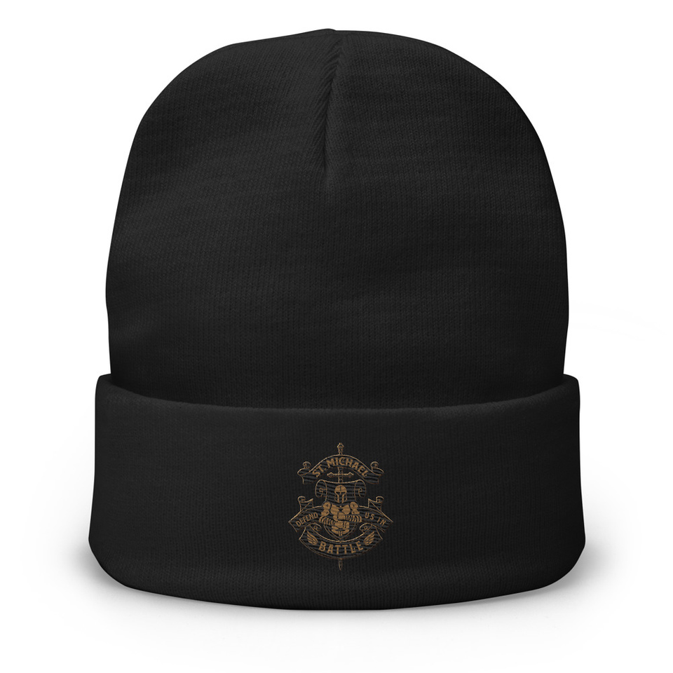 Defend us in battle - Knight with sword Knit Beanie