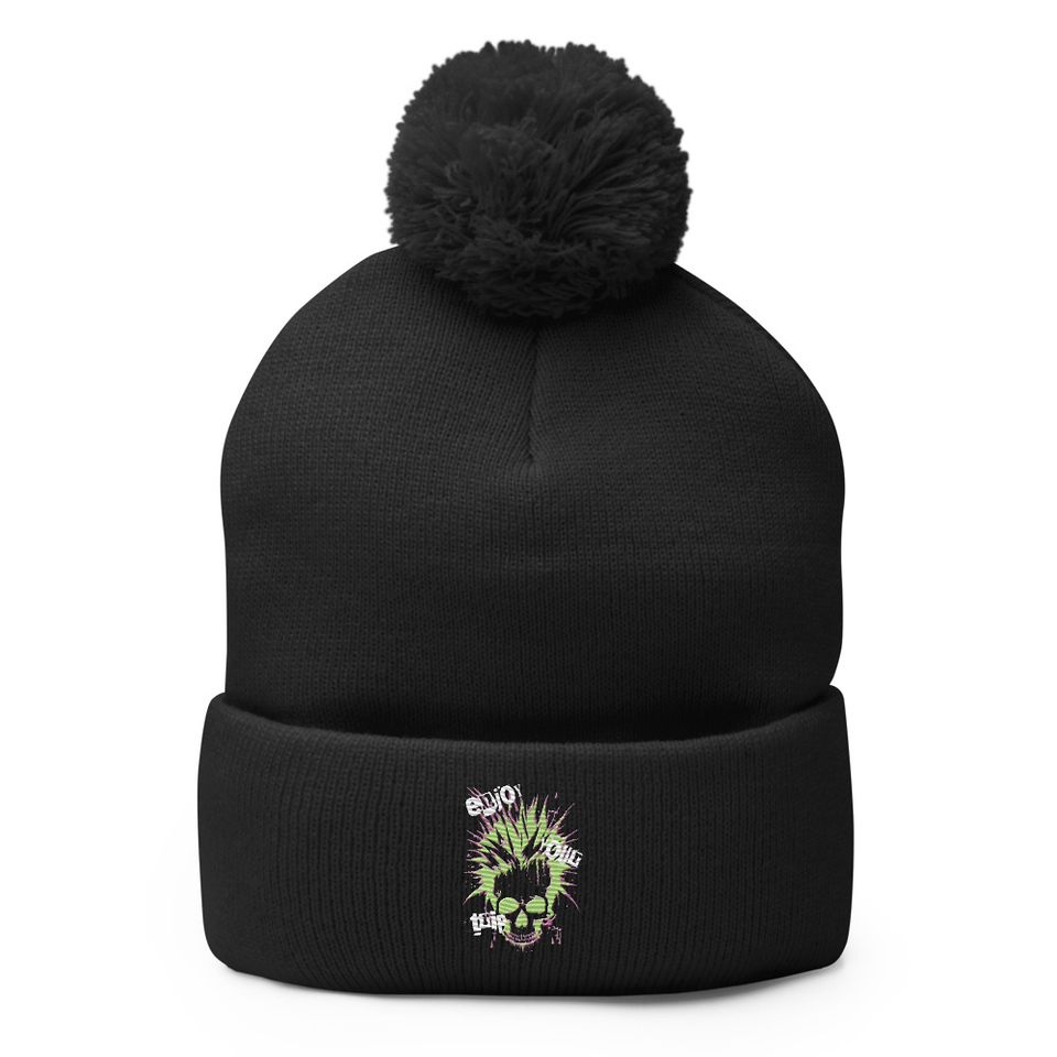 'Enjoy Your Trip' Punk Skull Pom-Pom Knit Cap
