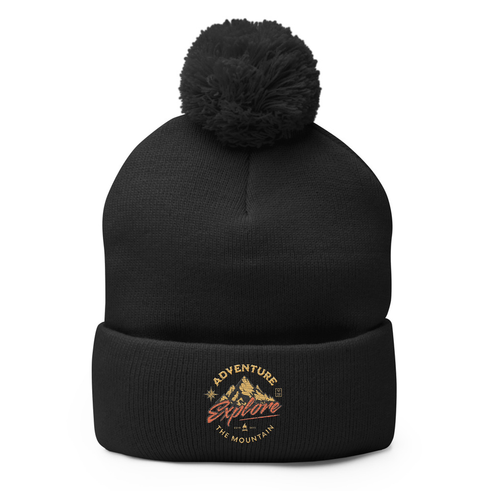 Adventure Explore The Mountain Pom-Pom Knit Cap