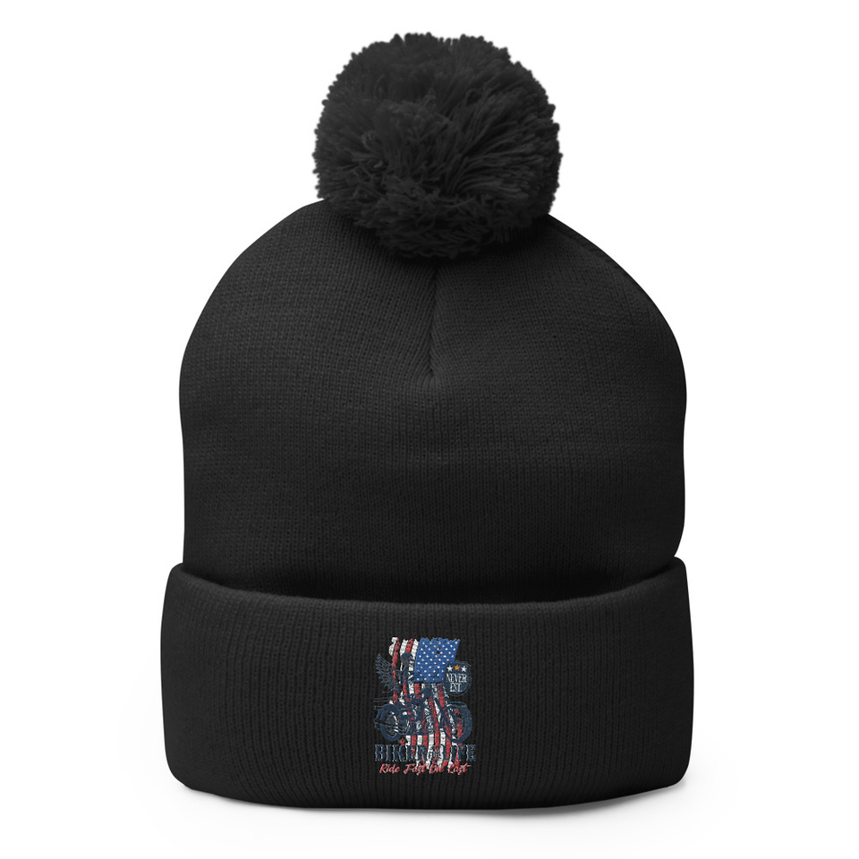American Biker for Life Pom-Pom Knit Cap
