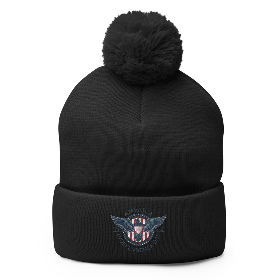 American Eagle Badge Pom-Pom Knit Cap