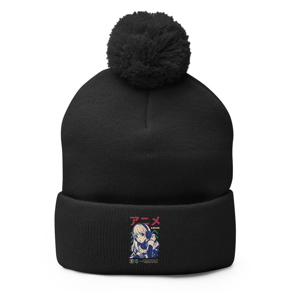 Anime Girl Pom-Pom Knit Cap