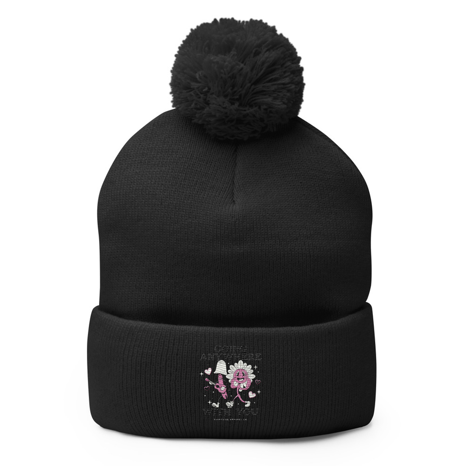 Anywhere With You - Typographic Cartoon Streetwear Pom-Pom Knit Cap