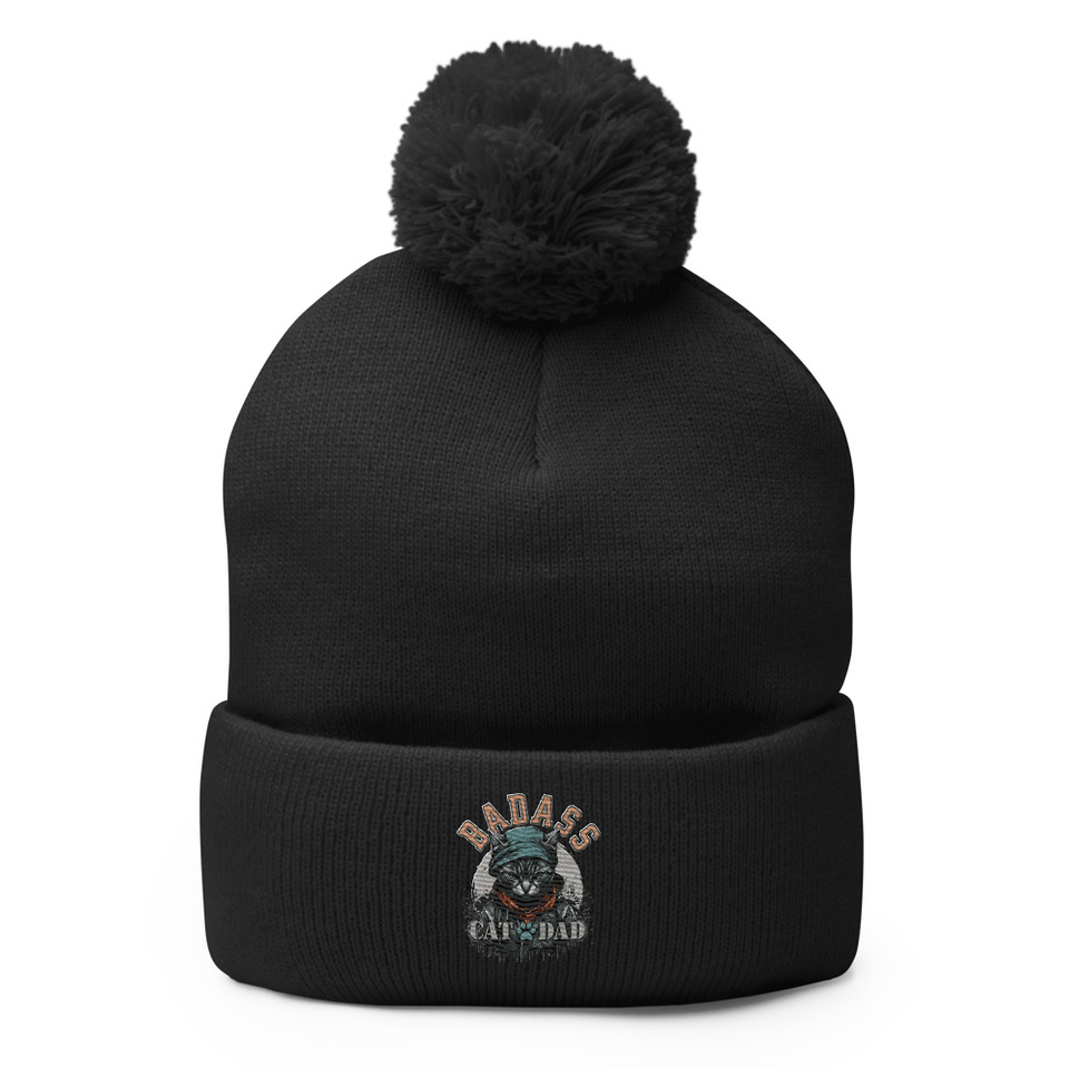 BADASS CAT DAT Pom-Pom Knit Cap