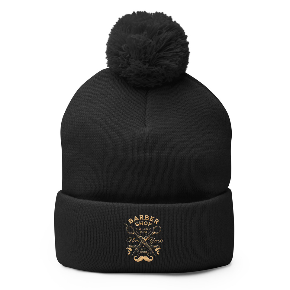 Barber Shop Cuts & Shaves - Scissor Pom-Pom Knit Cap