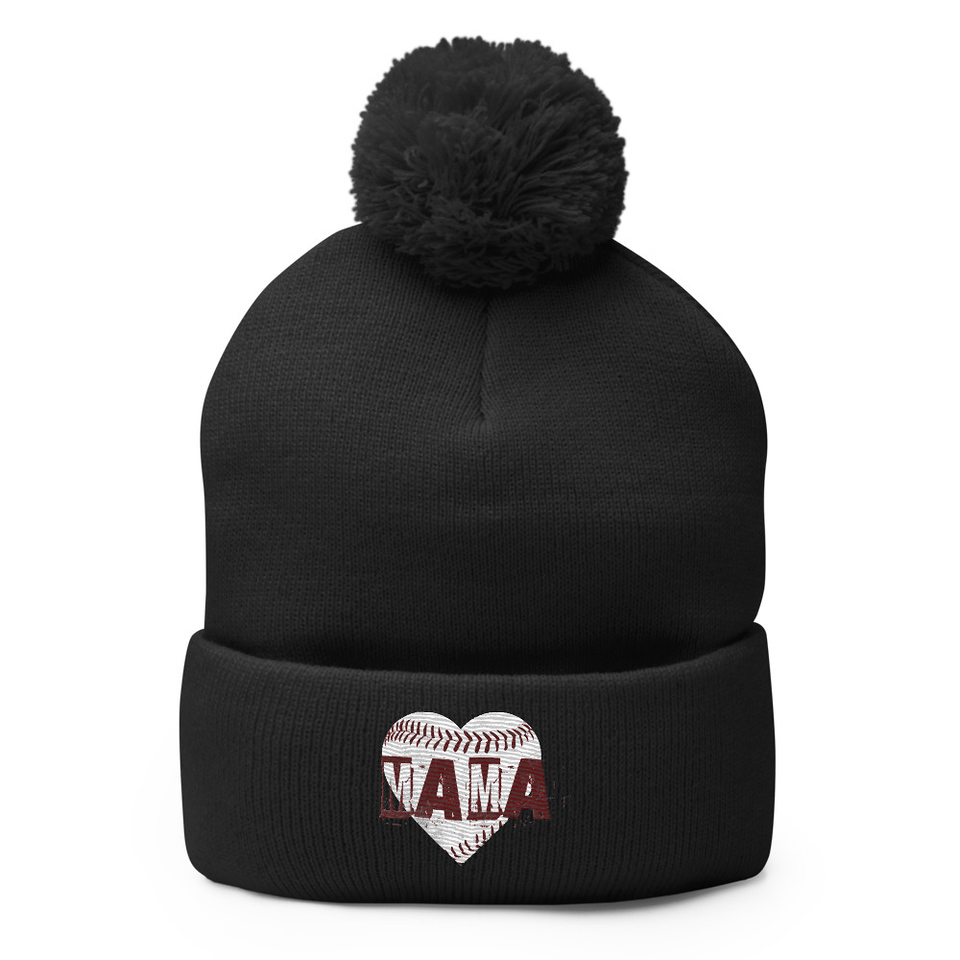 Baseball MAMA Pom-Pom Knit Cap