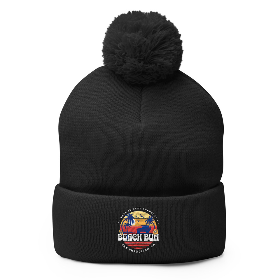 Beach Bum - Sunset Surfing Pom-Pom Knit Cap