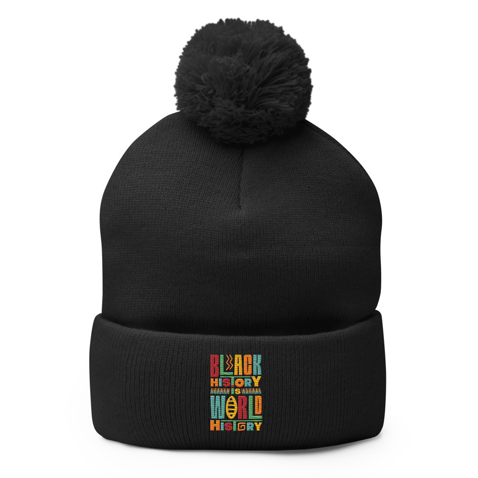 Black History Is World History - Colorful Typography Pom-Pom Knit Cap