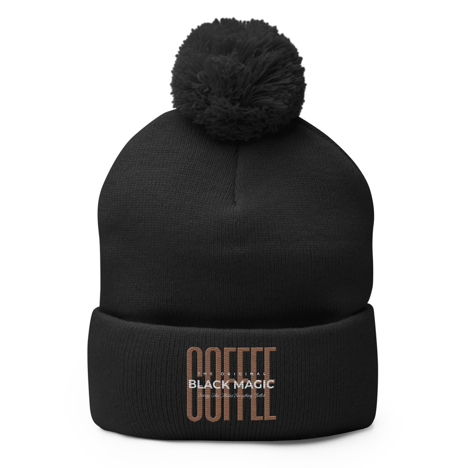 Black Magic - Minimal Modern Coffee Quote Pom-Pom Knit Cap