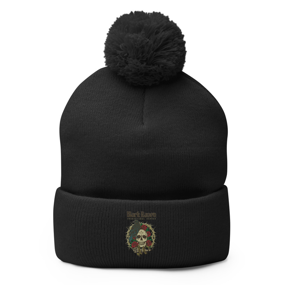 Black Raven Tattoo - Skull & Thorns Pom-Pom Knit Cap