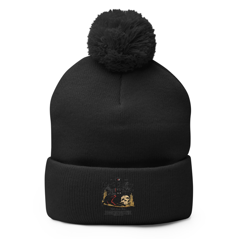 Black Sphinx Pom-Pom Knit Cap