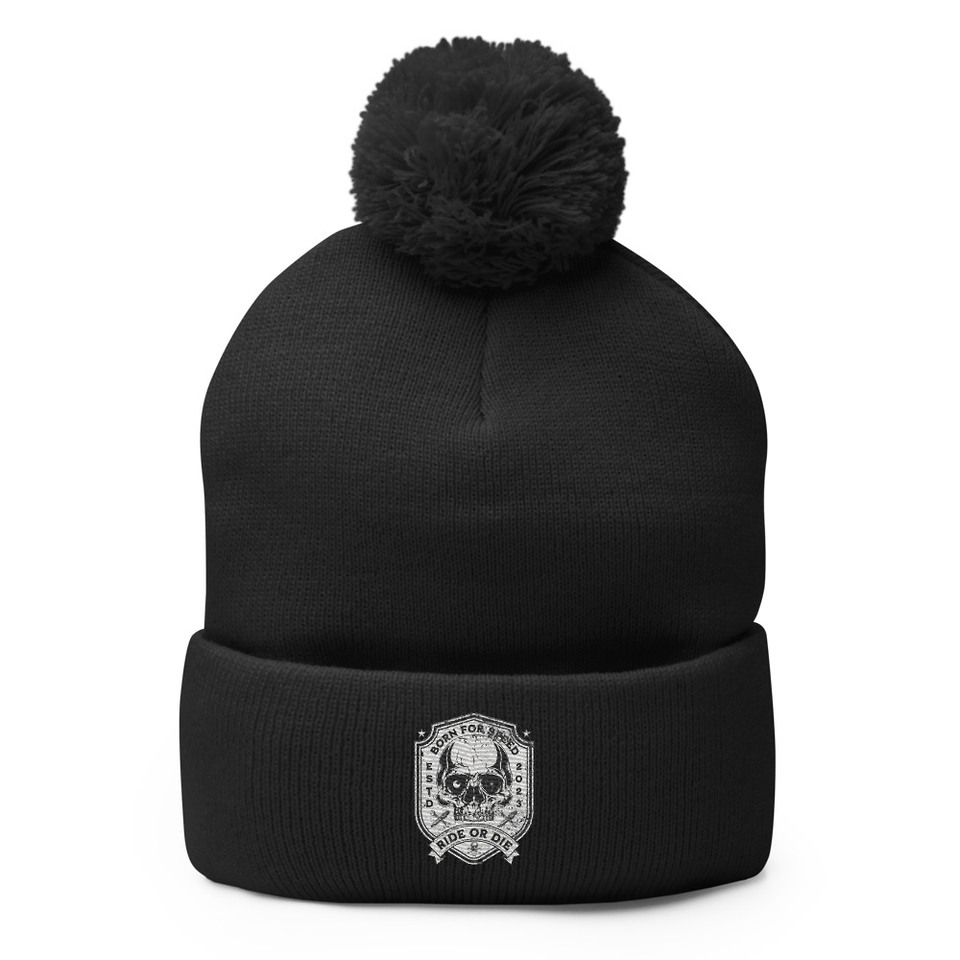 BORN FOR SPEED RIDE OR DIE Pom-Pom Knit Cap
