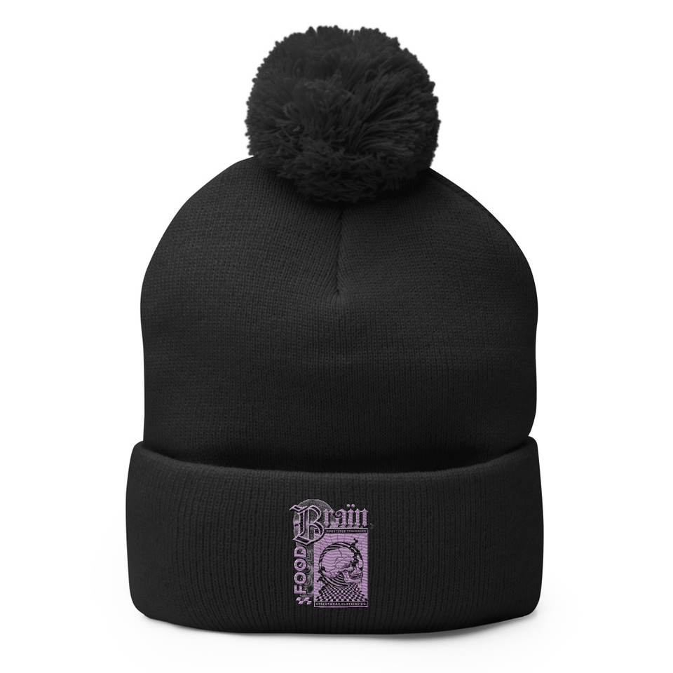 Brain Food - Y2K Skull Streetwear Pom-Pom Knit Cap