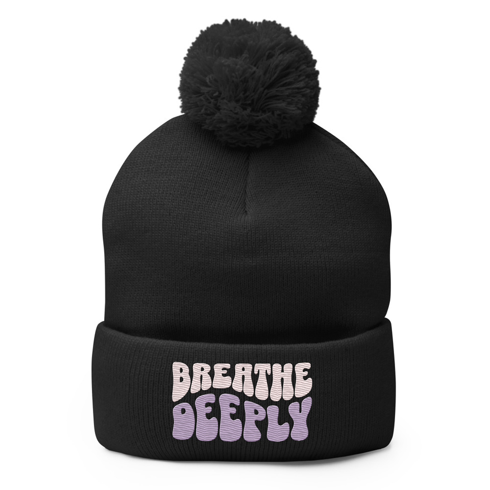 Breathe Deeply Pom-Pom Knit Cap