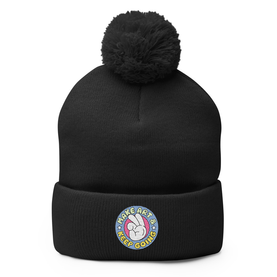 Colorful Fun Retro Style Badge Pom-Pom Knit Cap