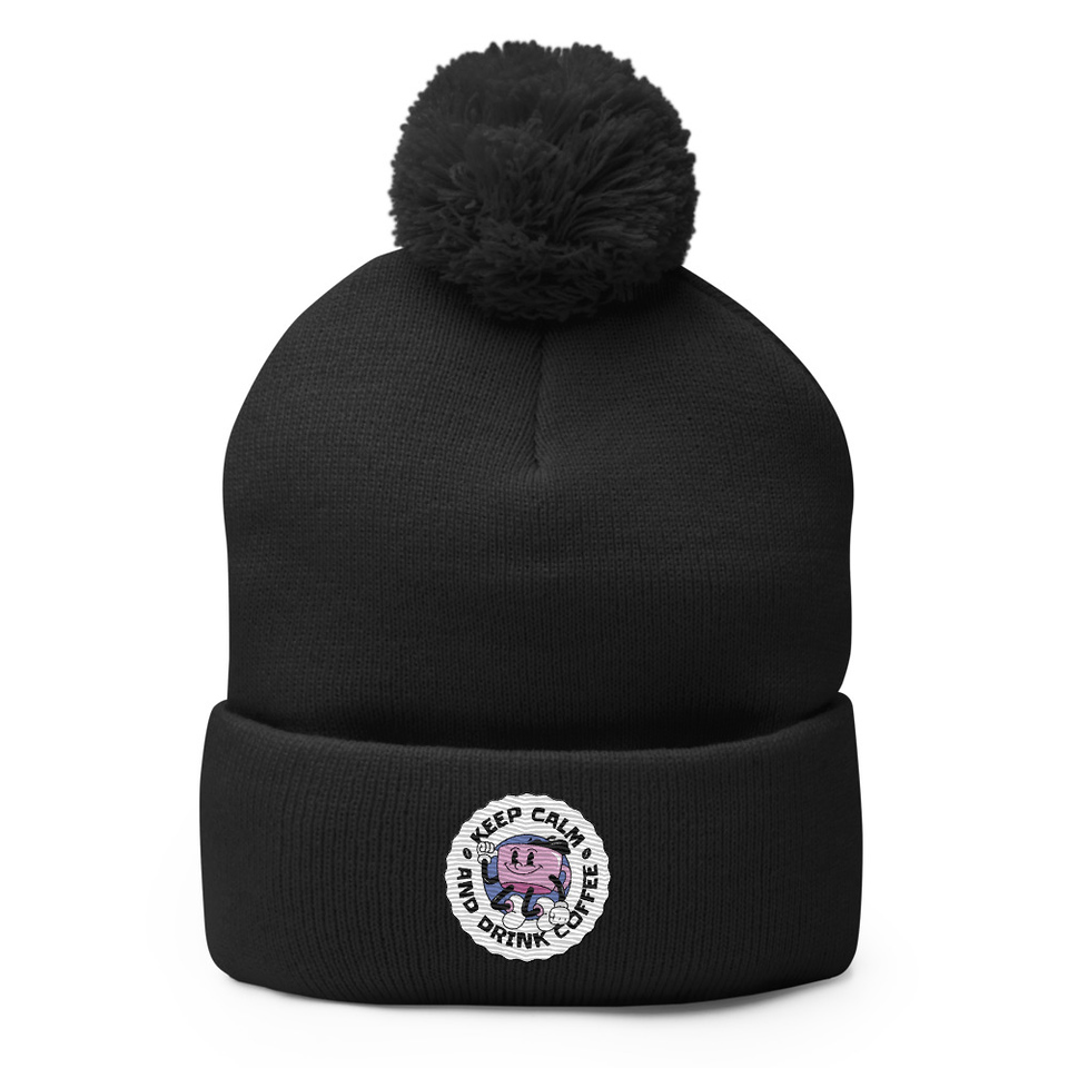 Colorful Fun Retro Style Coffee Quote Pom-Pom Knit Cap