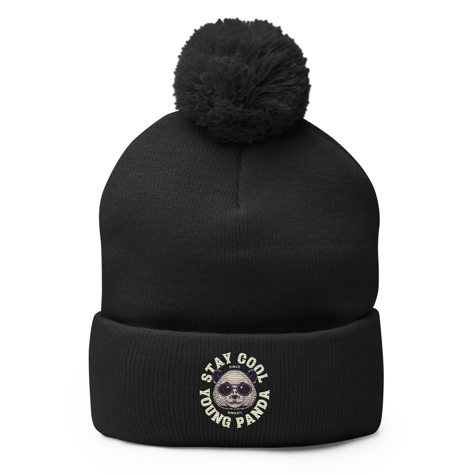 Cool Panda with Sunglasses -  Pom-Pom Knit Cap