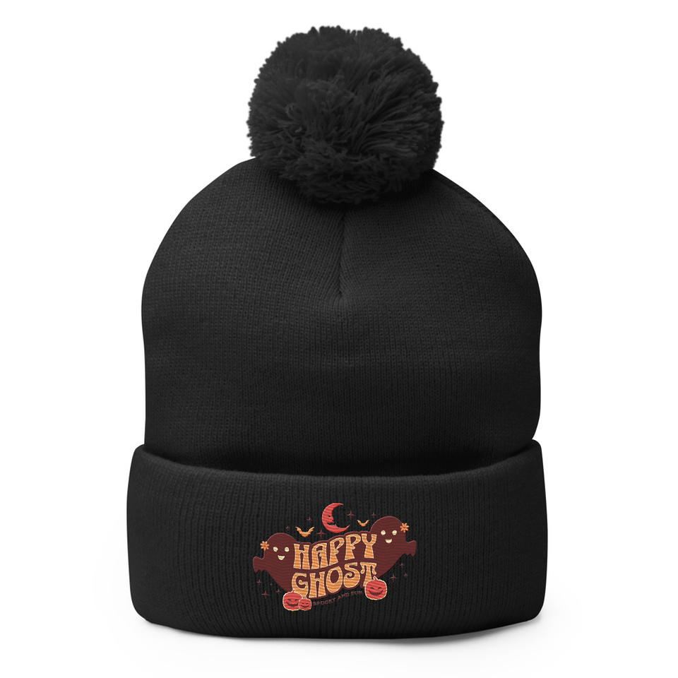 Cute Happy Ghost Pom-Pom Knit Cap