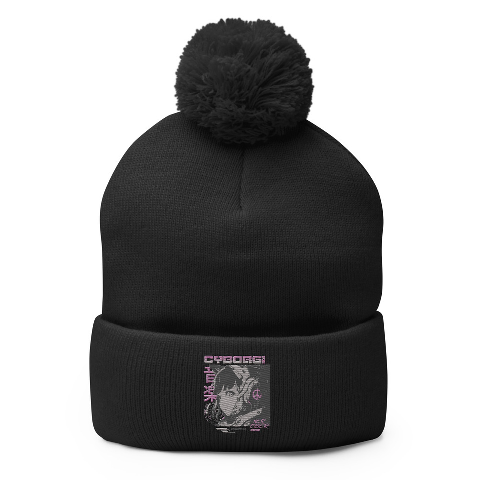 Cyborg - Y2k Style Pom-Pom Knit Cap