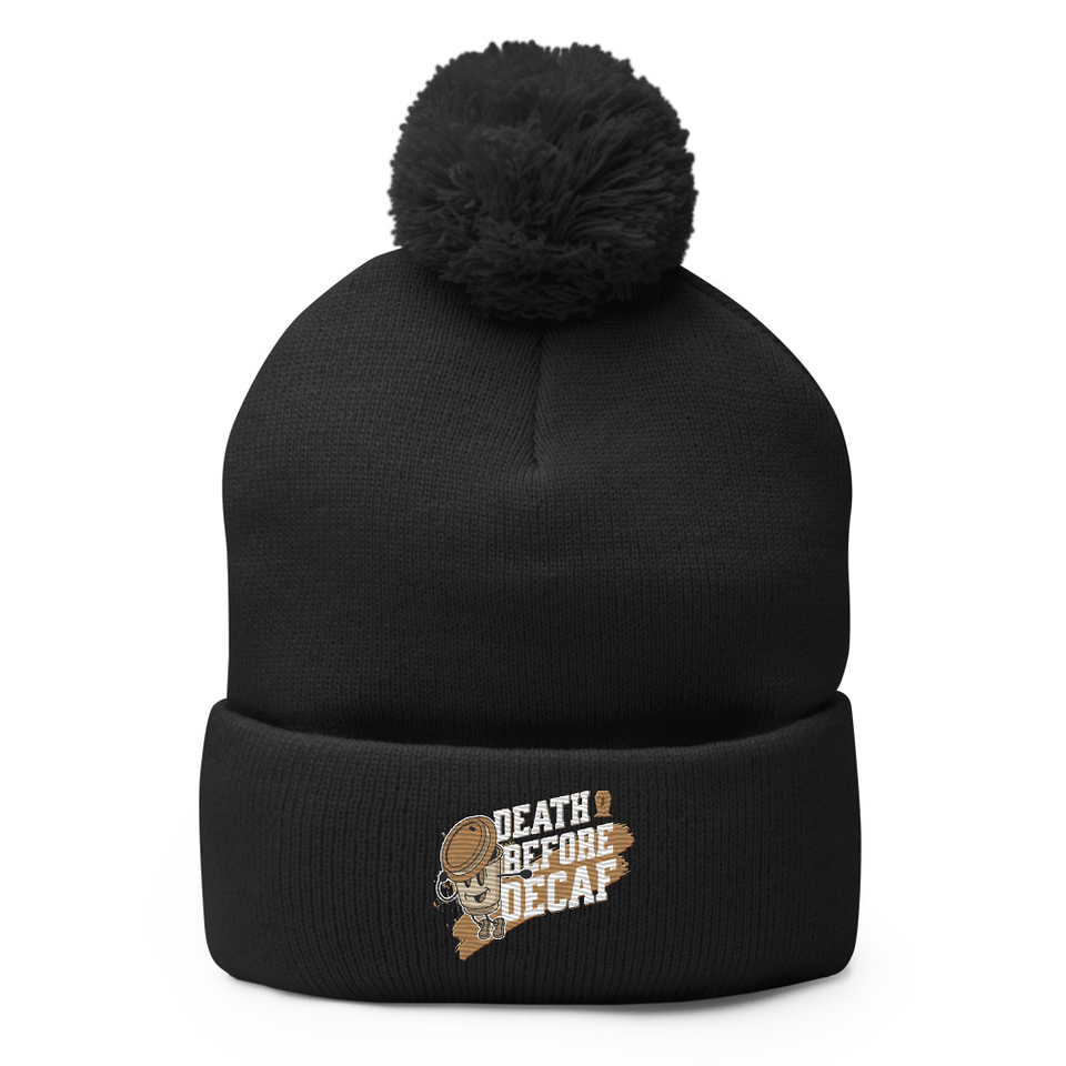 Death Before Decaf Pom-Pom Knit Cap